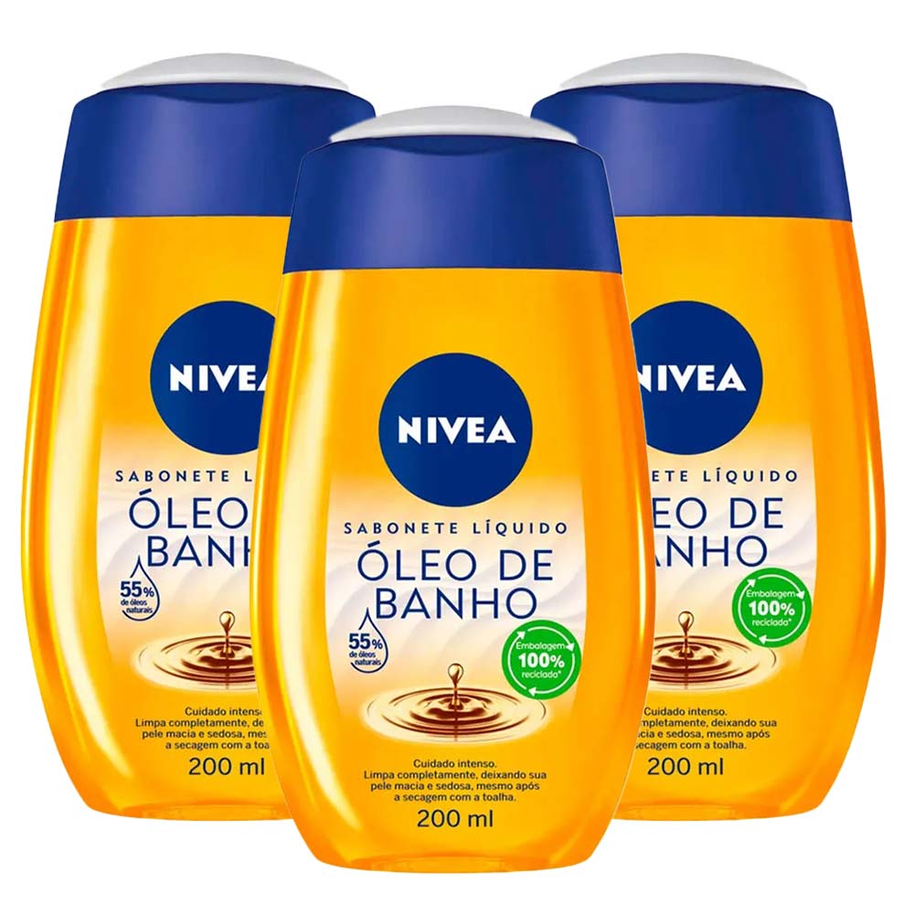 Encontraproduto.com.br - NIVEA Kit com 3 Sabonetes Líquidos Óleo de Banho