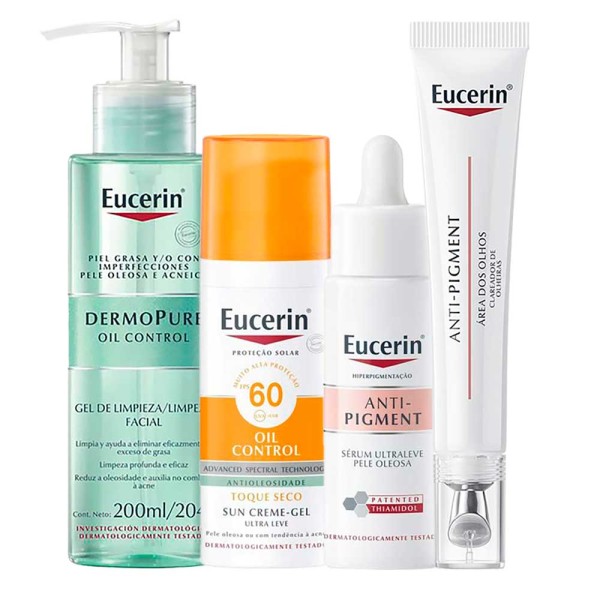 Encontraproduto.com.br - Eucerin Kit - Gel de Limpeza -  Sérum -  Clareador de Olheiras -  Protetor Solar Facial para Peles Oleosas