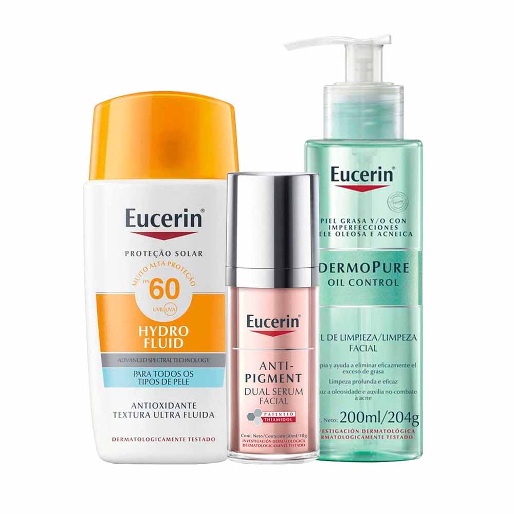 Eucerin Kit - Gel de Limpeza + Sérum Facial + Protetor Solar para Rotina de Cuidado Específico Dia e Noite