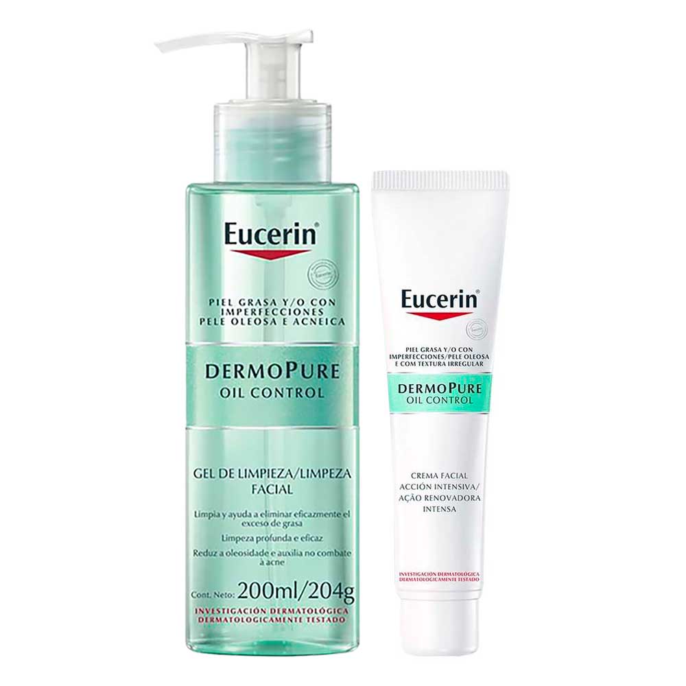 Eucerin DermoPure Oil Control Kit - Creme Facial + Gel de Limpeza Facial para Peles Oleosas e Acneicas