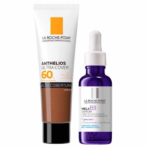 La Roche-Posay Kit - Protetor Solar Facial com Cor 6.0 - Sérum Facial Mela B3 para Redução de Marcas