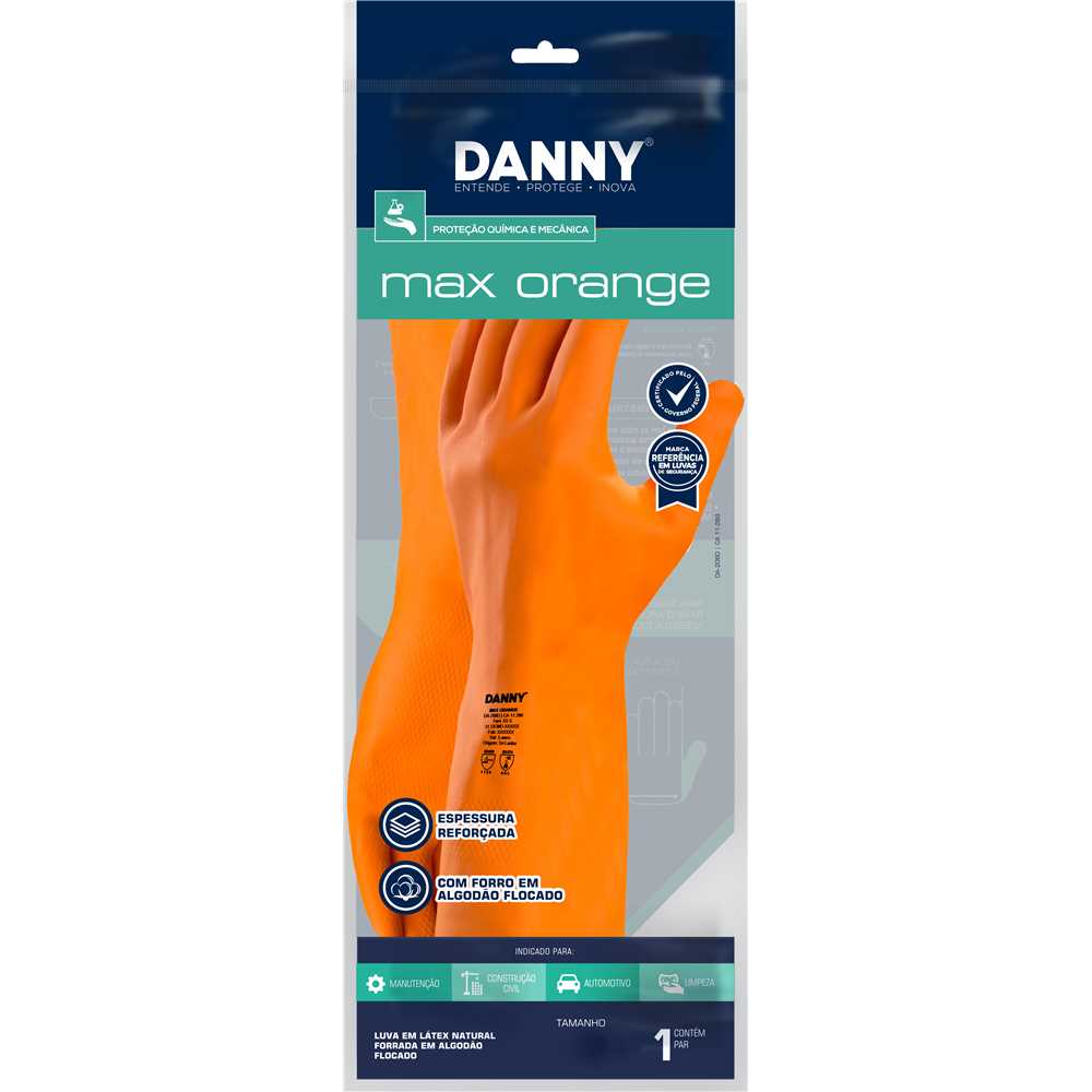 Encontraproduto.com.br - Luva de Latex com Forro Anti-Derrapante Laranja - DANNY