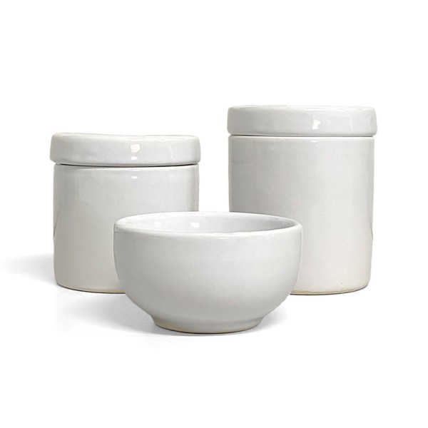 Encontraproduto.com.br - Jogo De 2 Potes E Cumbuca Para Kit Higiênico Bebê Branco Bonelli