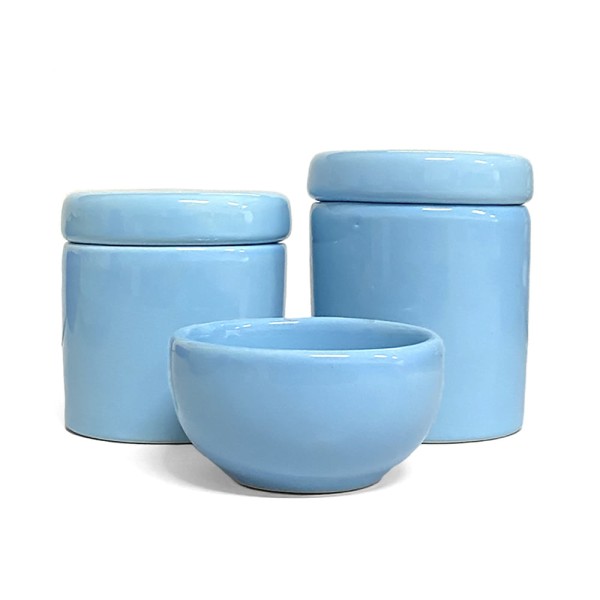 Encontraproduto.com.br - Jogo De 2 Potes E Cumbuca Para Kit Higiênico Bebê Azul Bonelli