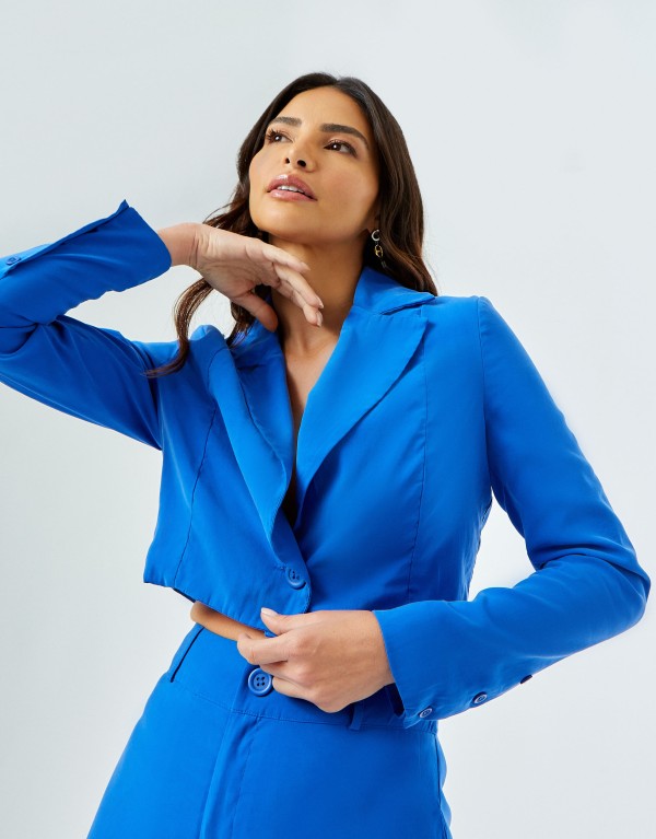 Encontraproduto.com.br - Blazer Cropped Zinzane Azul