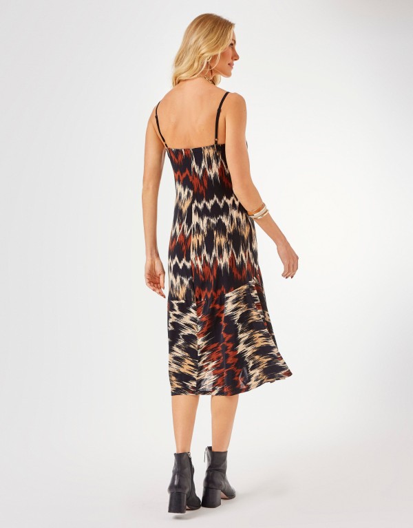 Encontraproduto.com.br - Vestido Midi Estampado Ikat Preto