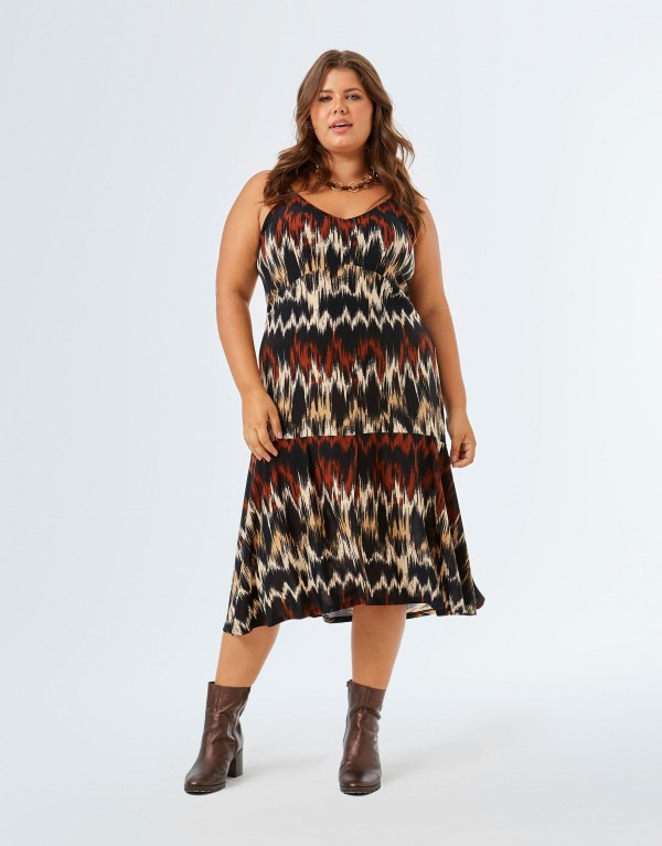 Encontraproduto.com.br - Vestido Midi Estampado Ikat Preto