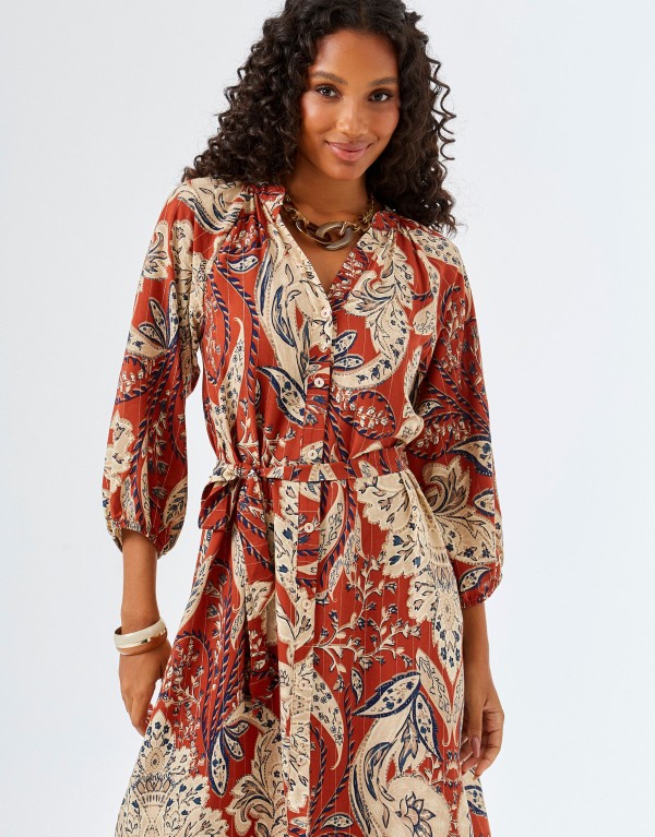 Encontraproduto.com.br - Chemise Midi Estampada Glaston Telha