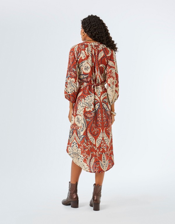 Encontraproduto.com.br - Chemise Midi Estampada Glaston Telha