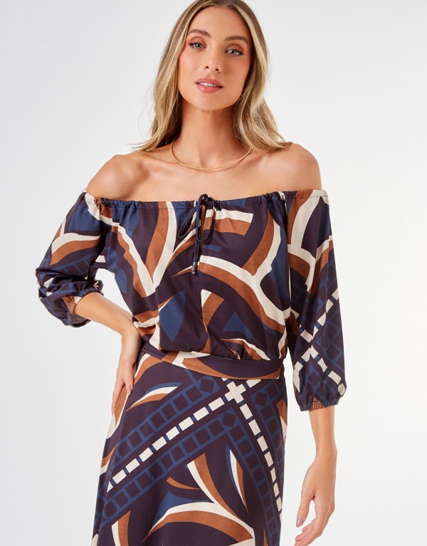Encontraproduto.com.br - Vestido Longo Estampado Emiliana - Azul Marinho