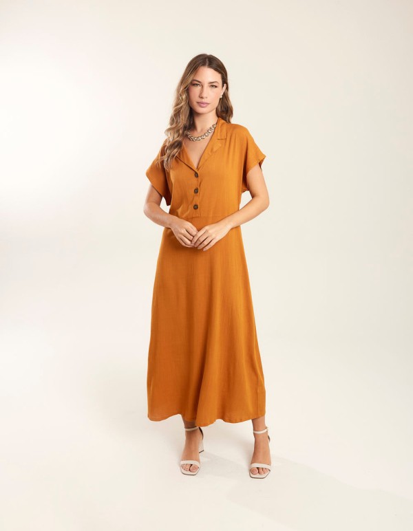 Vestido Gola Detalhe Botões - Mango