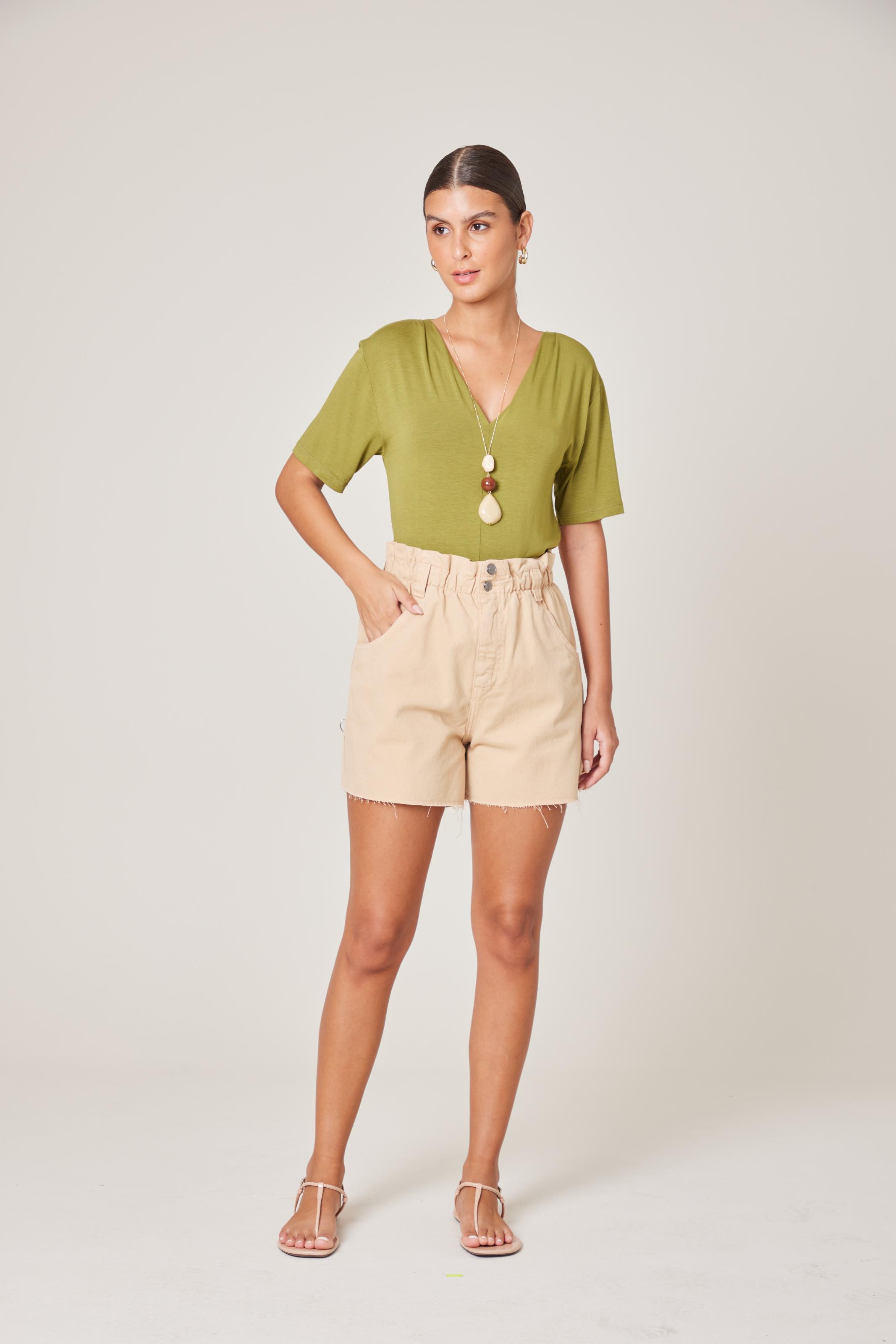 Blusa Lisa Decote v - Verde Abacate