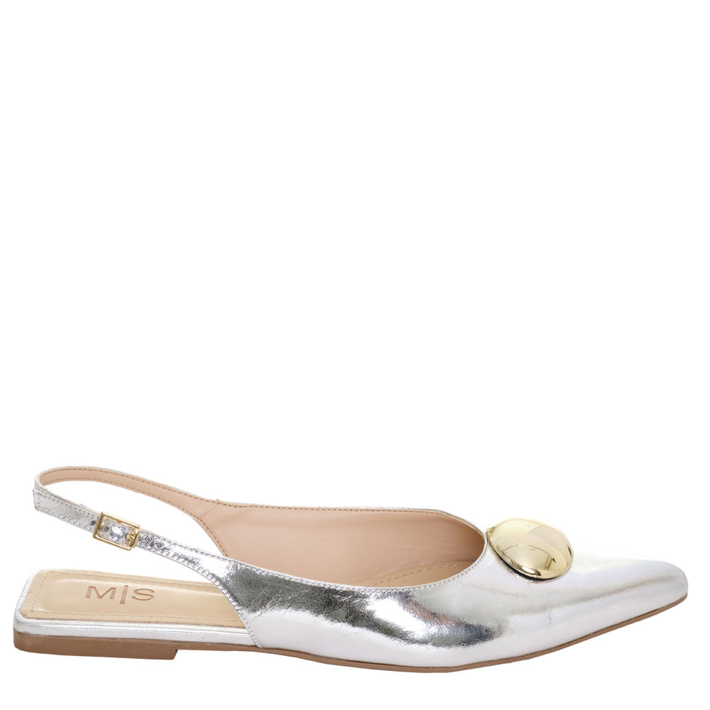 Scarpin M|S Prateada com Detalhe em Metal Dourado