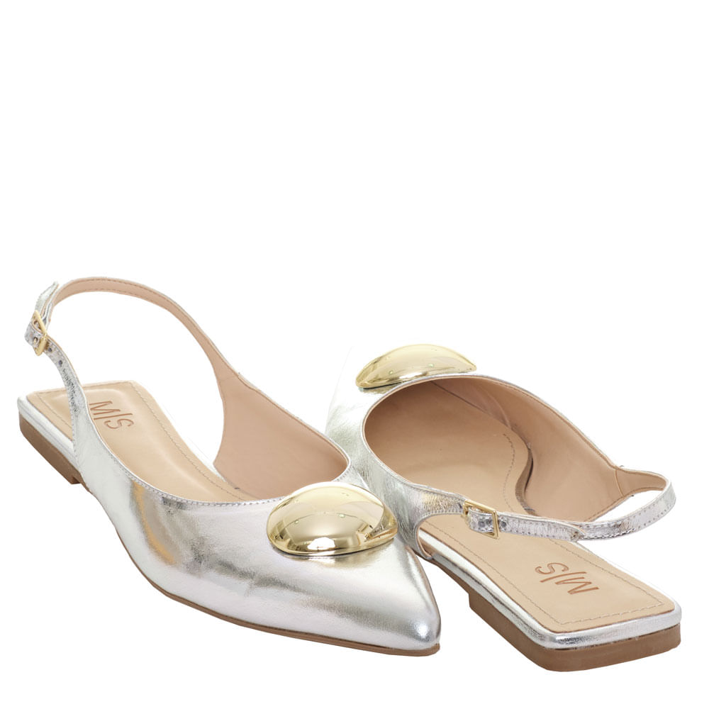 Encontraproduto.com.br - Scarpin M|S Prateada com Detalhe em Metal Dourado