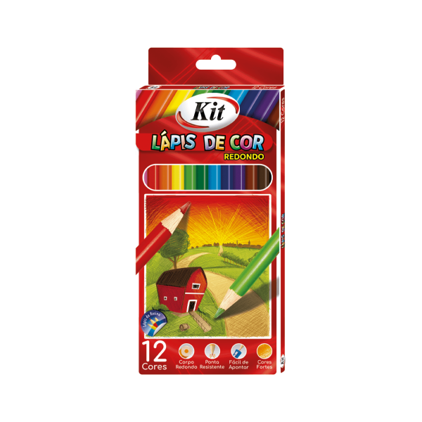 Encontraproduto.com.br - Lápis De Cor Redondo 12 Cores Escolar Ponta Resistente Kit