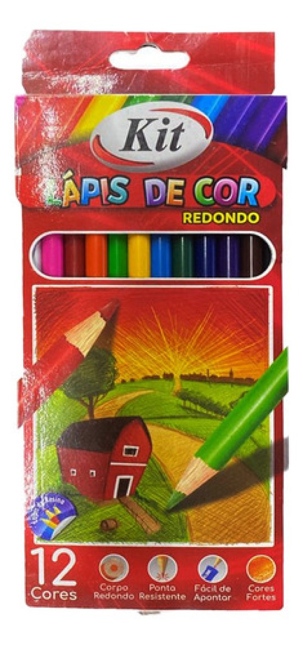 Encontraproduto.com.br - Lápis De Cor Redondo 12 Cores Escolar Ponta Resistente Kit
