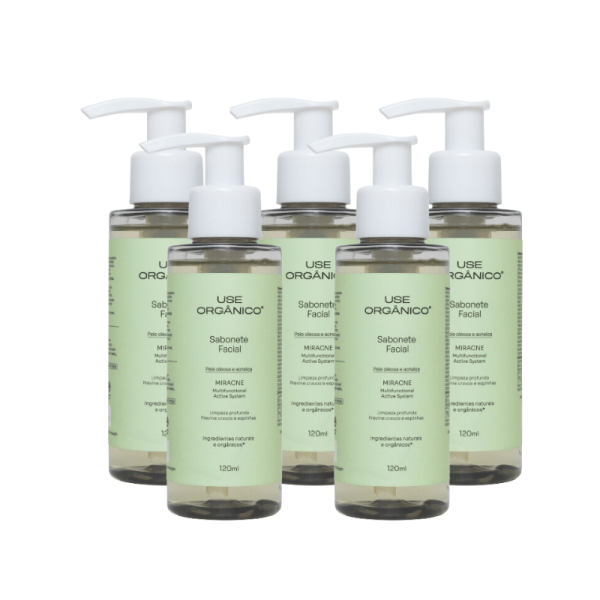 Encontraproduto.com.br - Kit com 5 Sabonetes Faciais para Pele Oleosa Miracne 120ml - Use Orgânico