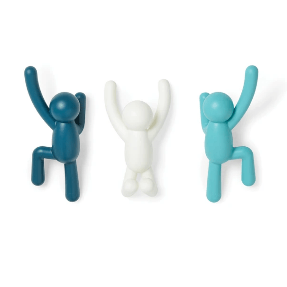 Buddy Conjunto Cabideiro Gancho de Parede Tons de Azul e Branco - 3 Peças