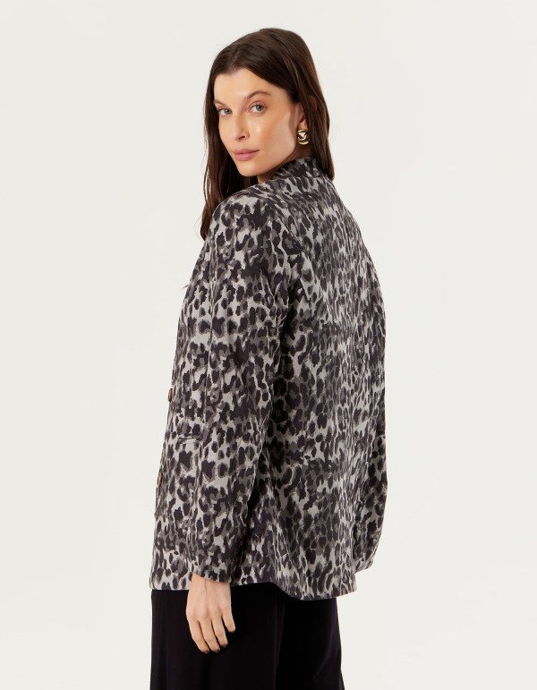 Encontraproduto.com.br - Blazer Estampado Onça - Cinza