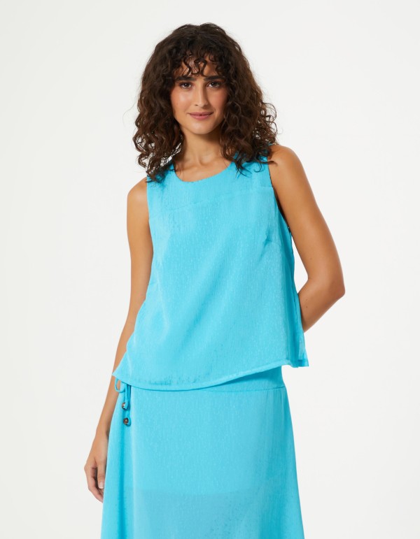 Encontraproduto.com.br - Blusa Recorte Crepe Queen - Azul Ceu