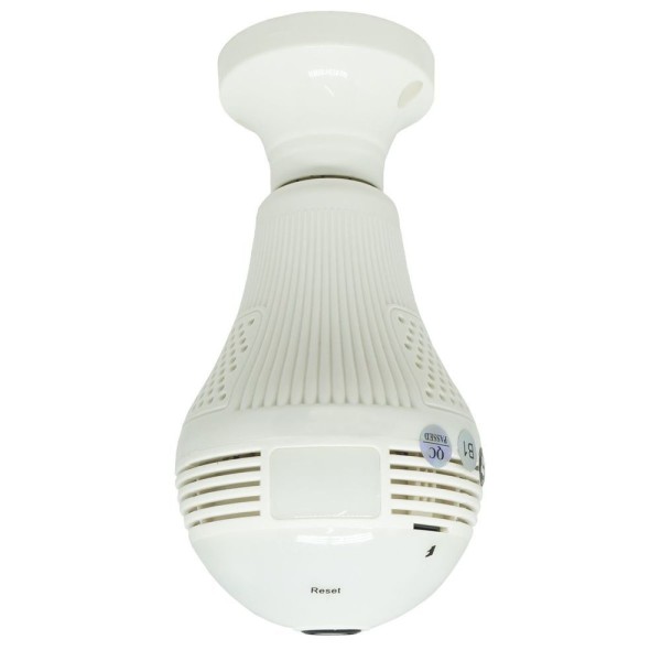 Encontraproduto.com.br - Lâmpada Câmera Espiã 360° Panorâmica Wifi Ip Led Bivolt Microfone Alto Falante Embutido Branca .