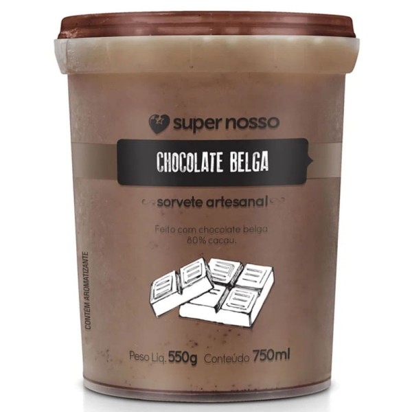 Sorvete Gourmet Super Nosso Sabor Chocolate Belga 80% Cacau 750ml