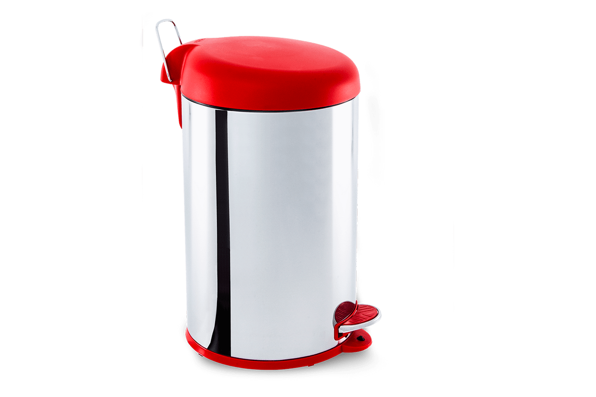 Lixeira com Pedal e Tampa Plástica Vermelho 12Litros Decorline Brinox em Aço Inox