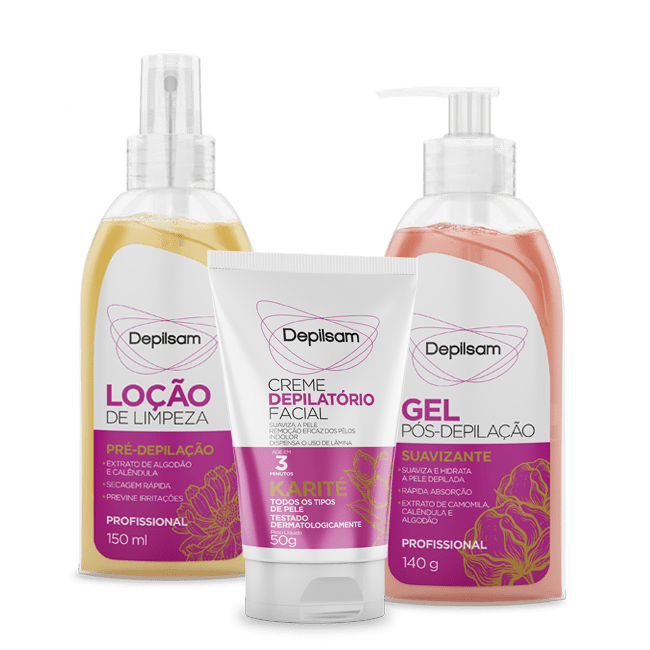 Encontraproduto.com.br - Kit Depilatório Corporal Completo Depilsam Karité com 3 unidades