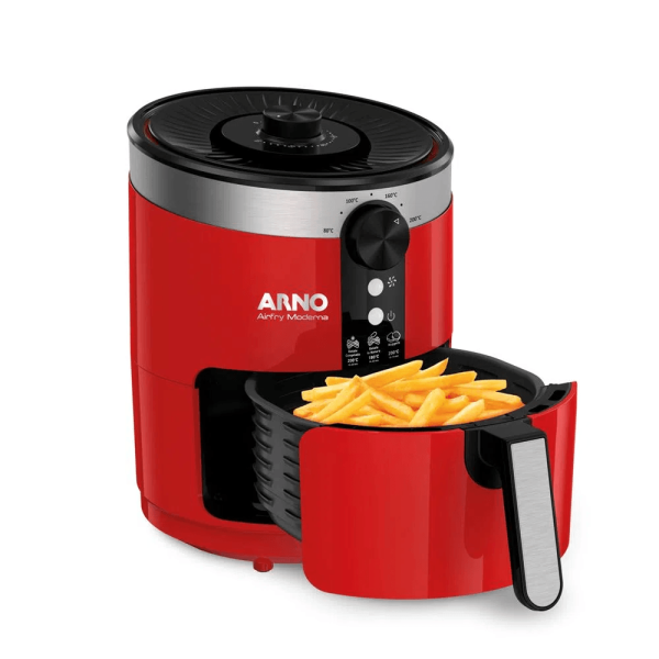Encontraproduto.com.br - Fritadeira sem Óleo AirFry Arno Moderna com 3,5L de capacidade e  Cuba Antiaderente Vermelha VFRY