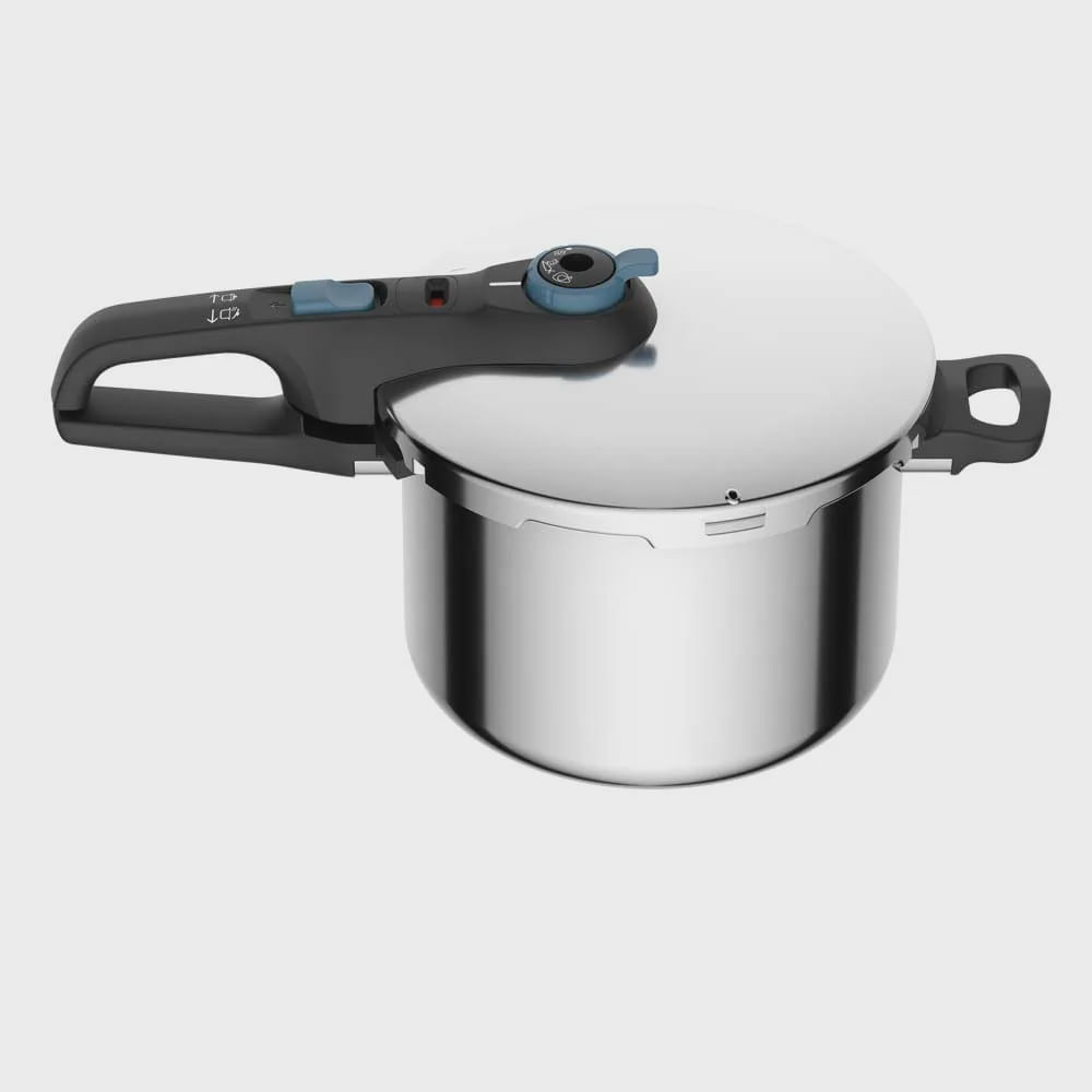 Panela de Pressão Rochedo Trendy em Aço Inox e Fechamento Externo com Cesta de Vapor – 6 L