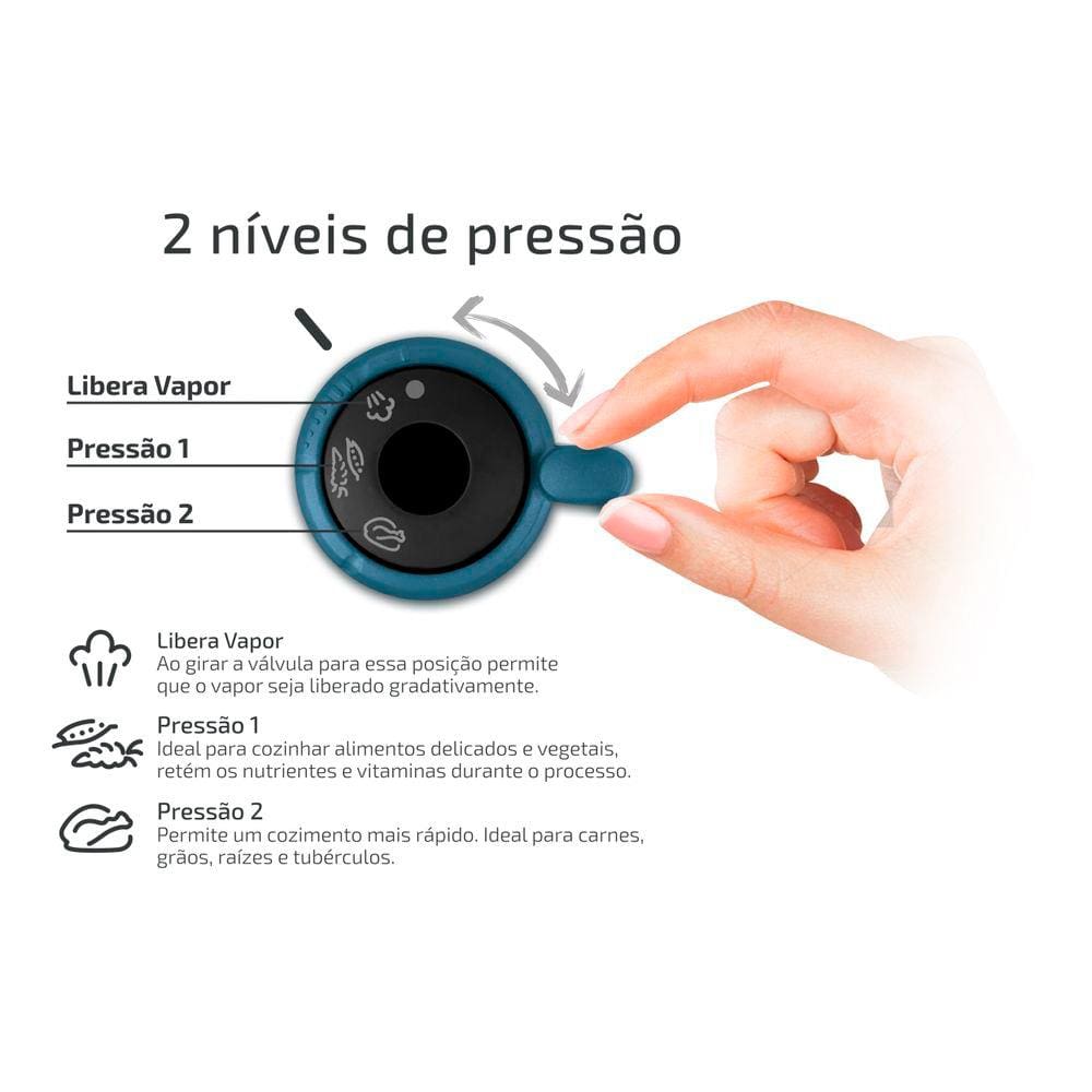 Encontraproduto.com.br - Panela de Pressão Rochedo Trendy em Aço Inox e Fechamento Externo com Cesta de Vapor – 6 L