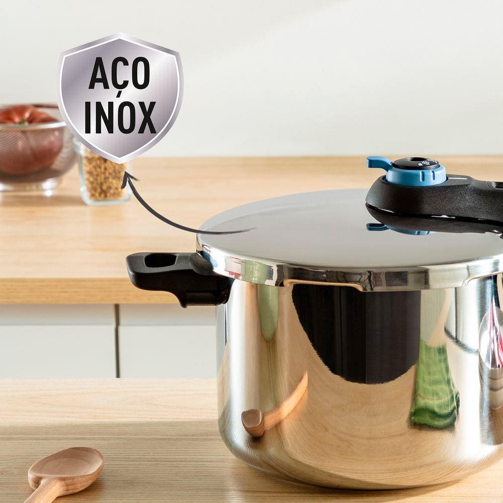 Encontraproduto.com.br - Panela de Pressão Rochedo Trendy em Aço Inox e Fechamento Externo com Cesta de Vapor – 6 L