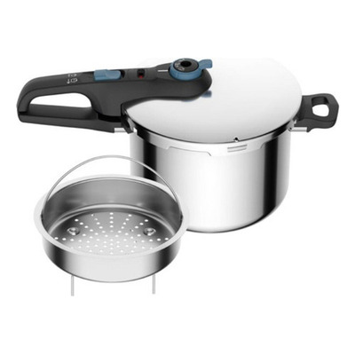 Encontraproduto.com.br - Panela de Pressão Rochedo Trendy em Aço Inox e Fechamento Externo com Cesta de Vapor – 6 L