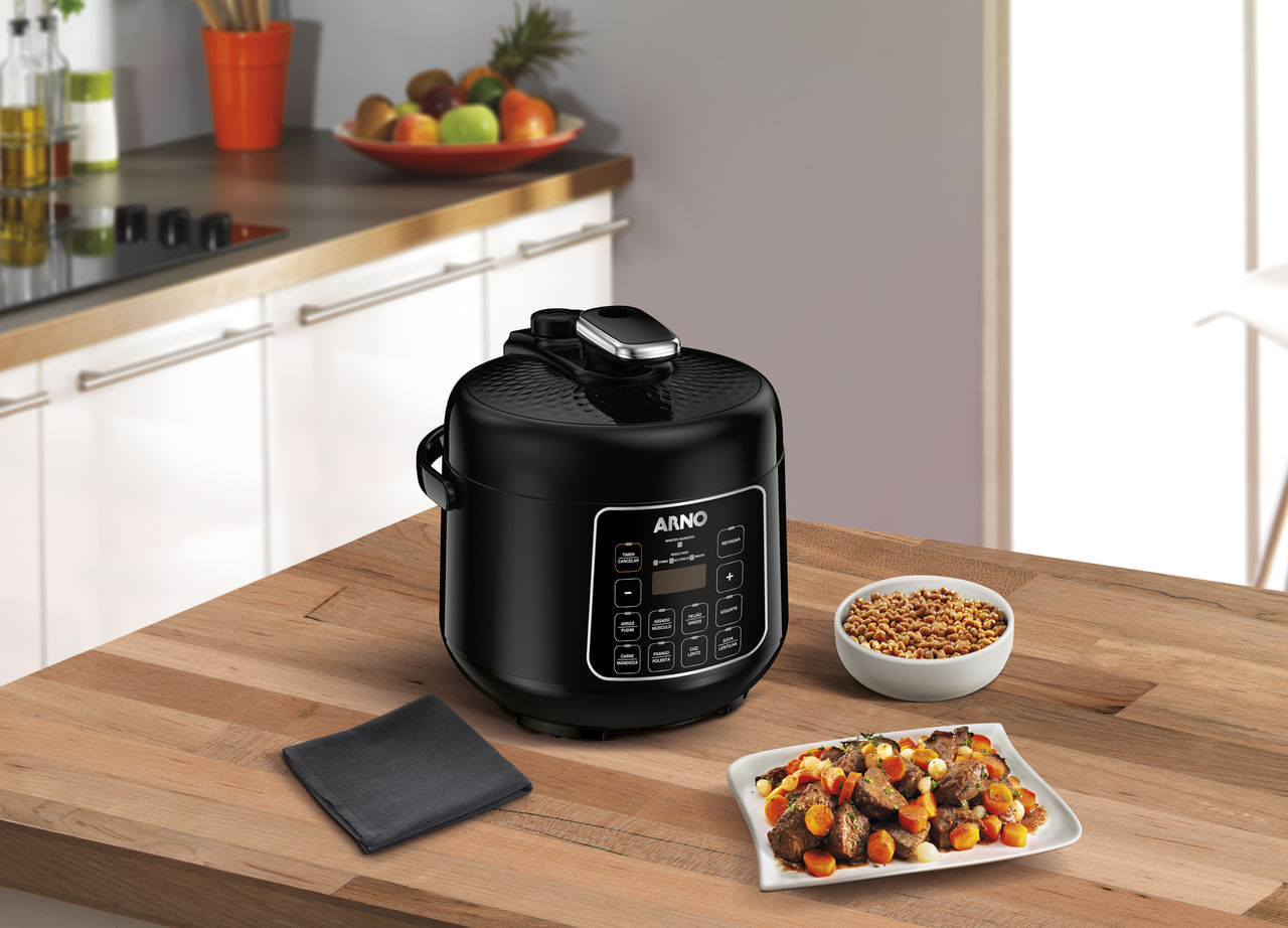 Encontraproduto.com.br - Panela de Pressão Elétrica Arno Digital Control Compacta 2,5L com Porta Fio PP25