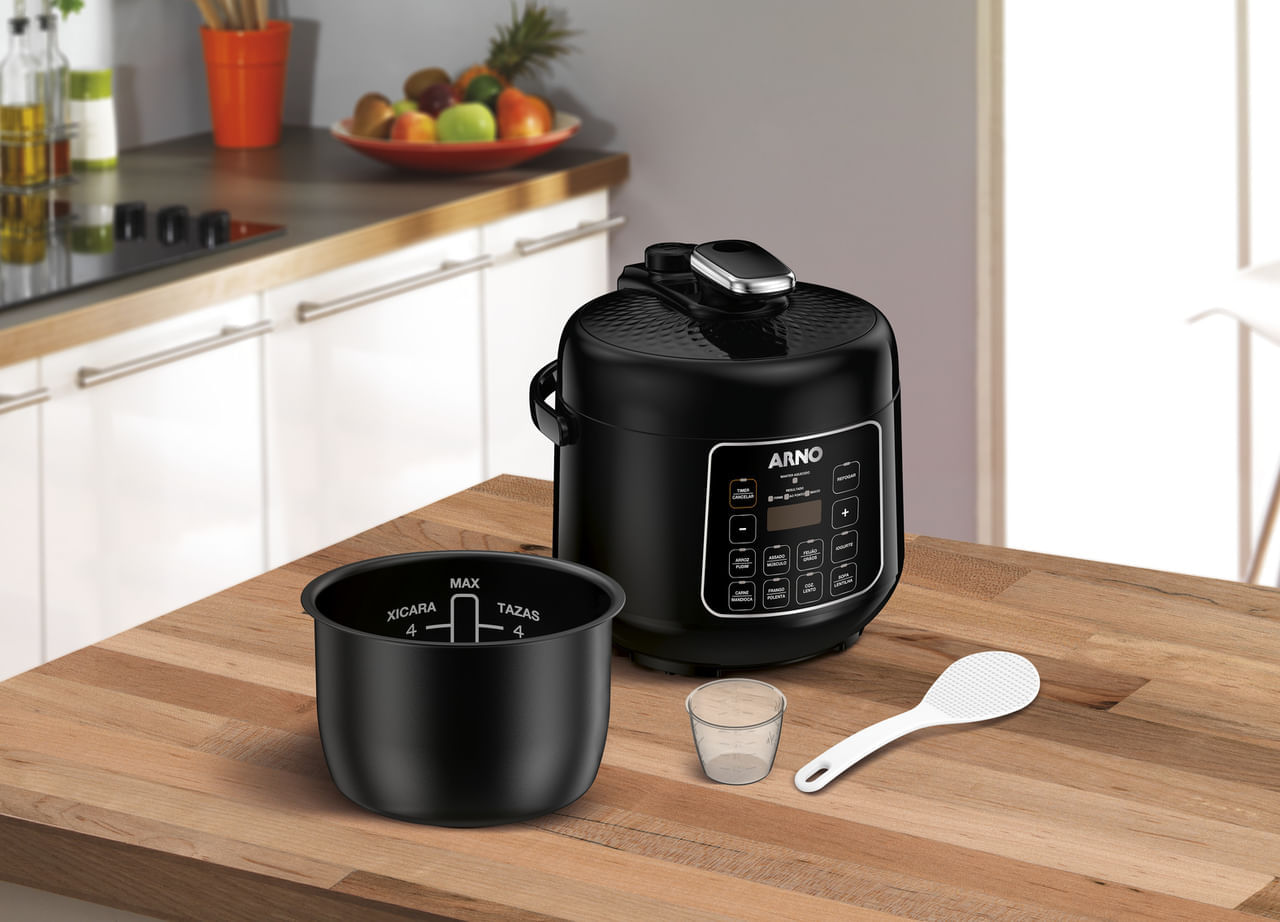 Encontraproduto.com.br - Panela de Pressão Elétrica Arno Digital Control Compacta 2,5L com Porta Fio PP25