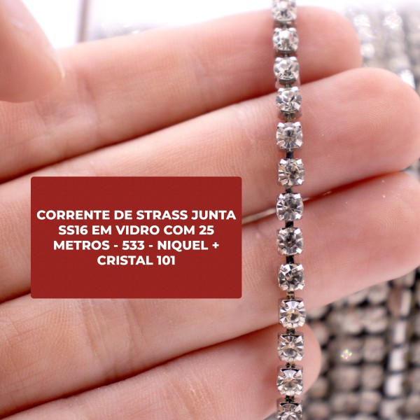 Encontraproduto.com.br - CORRENTE DE STRASS JUNTA SS16 EM VIDRO COM 25 METROS