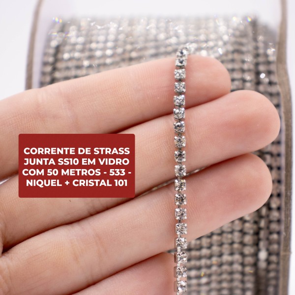 Encontraproduto.com.br - CORRENTE DE STRASS JUNTA SS10 EM VIDRO COM 50 METROS
