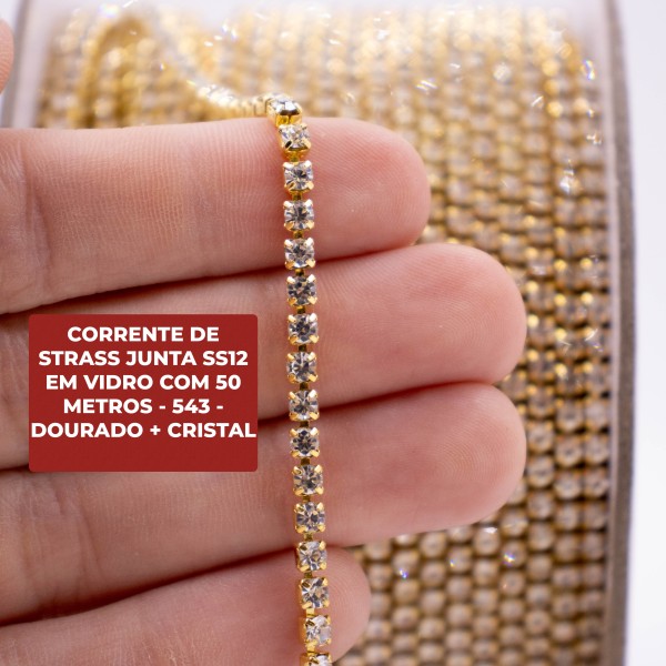 Encontraproduto.com.br - CORRENTE DE STRASS JUNTA SS12 EM VIDRO COM 50 METROS