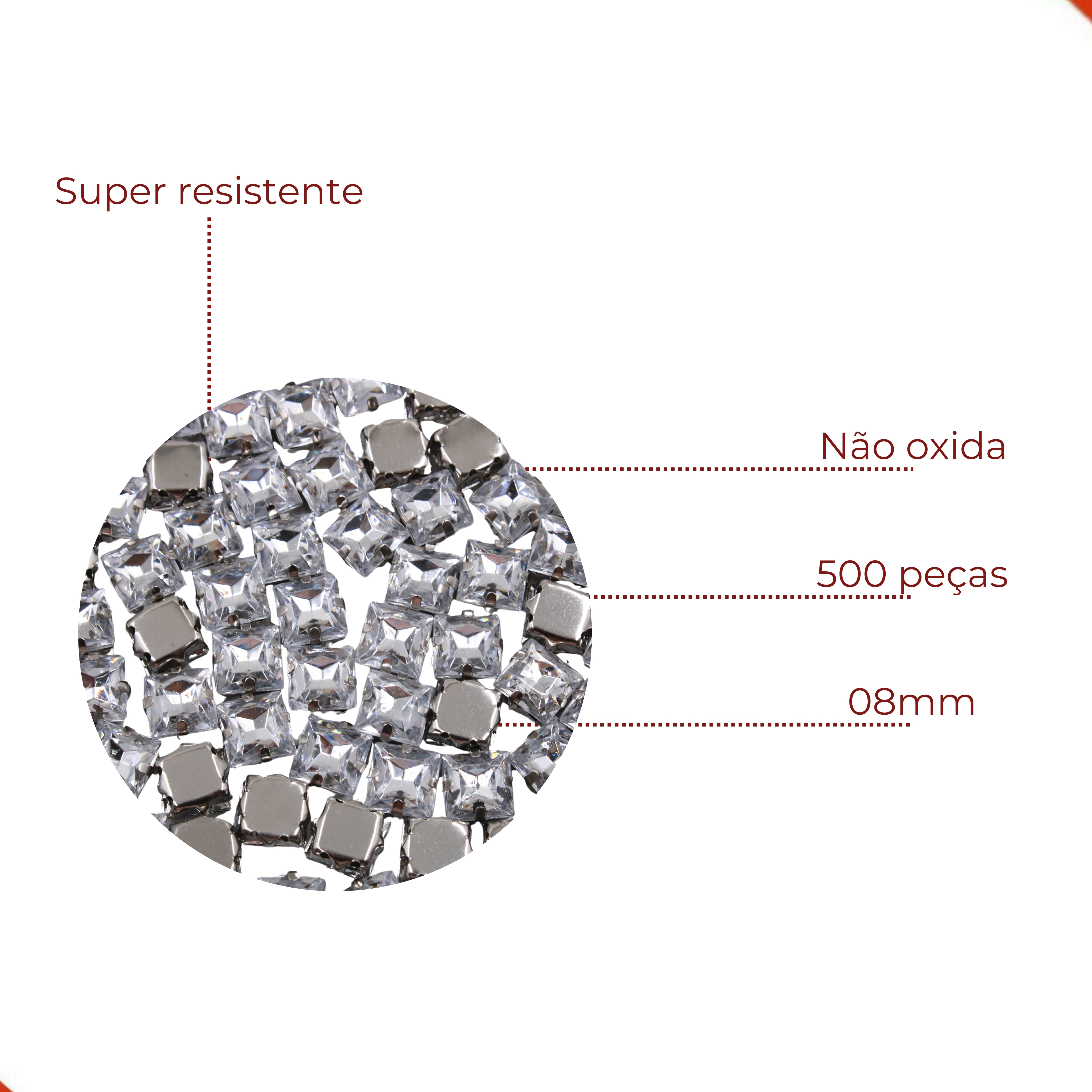 Encontraproduto.com.br - CHATON ENGRAMPADO QUADRADO 08MM EM ACRILICO COM 500 PEÇAS