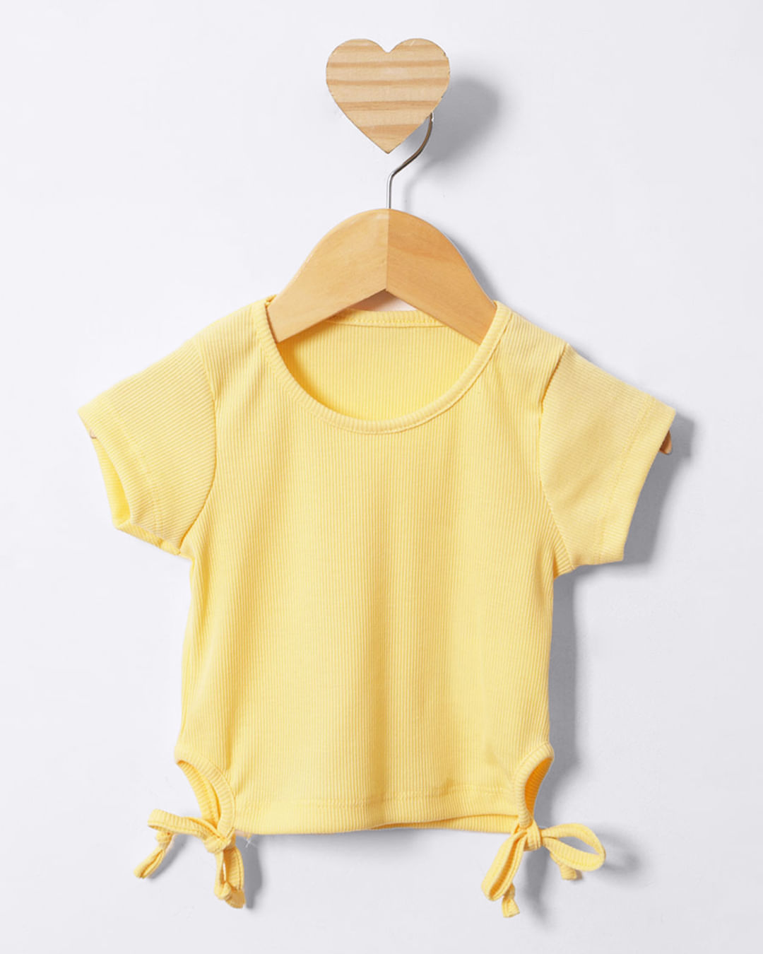 Blusa Bebê Cropped Canelada Amarração Lateral Amarela