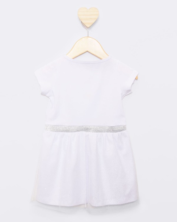 Encontraproduto.com.br - Vestido Bebê Manga Curta Com Sobreposição Saia Tule Com Glitter Branco