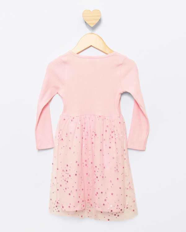 Encontraproduto.com.br - Vestido Bebê Manga Longa Com Tule Bailarina Rosa