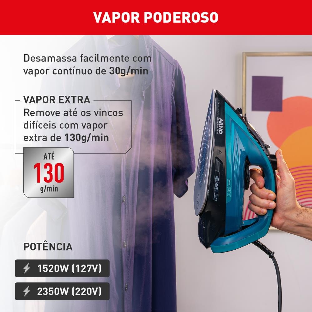 Encontraproduto.com.br - Ferro de Passar a Vapor Arno Ultragliss Plus com Spray e Base Durilium Airglide – Azul 220V