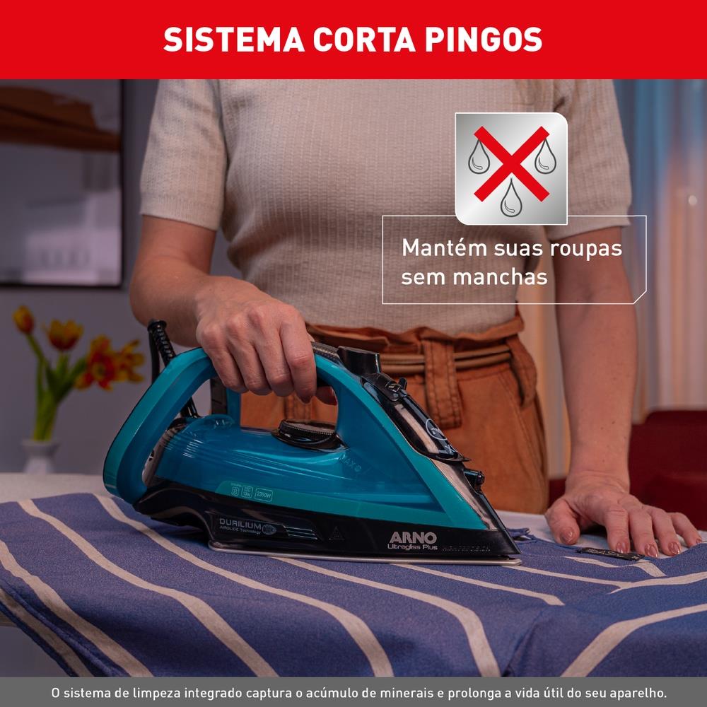Encontraproduto.com.br - Ferro de Passar a Vapor Arno Ultragliss Plus com Spray e Base Durilium Airglide – Azul 220V