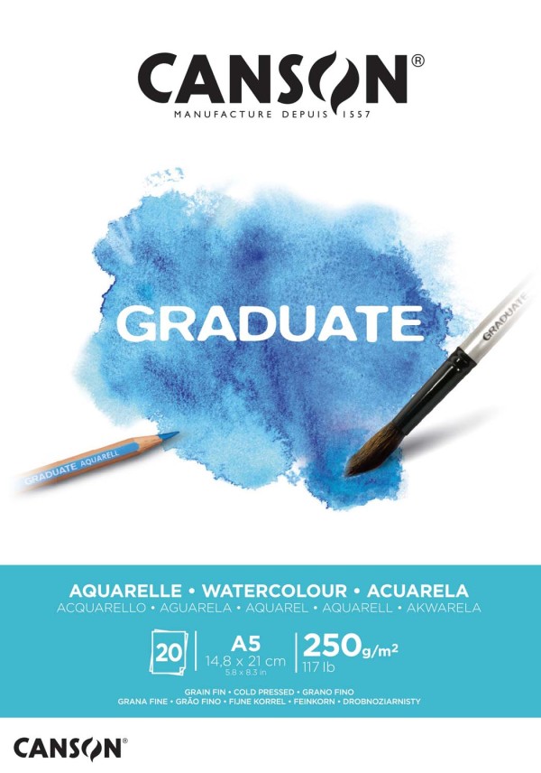Bloco Graduate Aquarelle 250 g/m² A-5 14,8 x 21 cm com 20 Folhas Canson