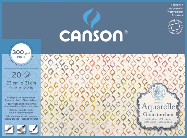 Bloco Aquarela Aquarelle 300 g/m² Torchon 23 x 31 cm com 20 Folhas Canson