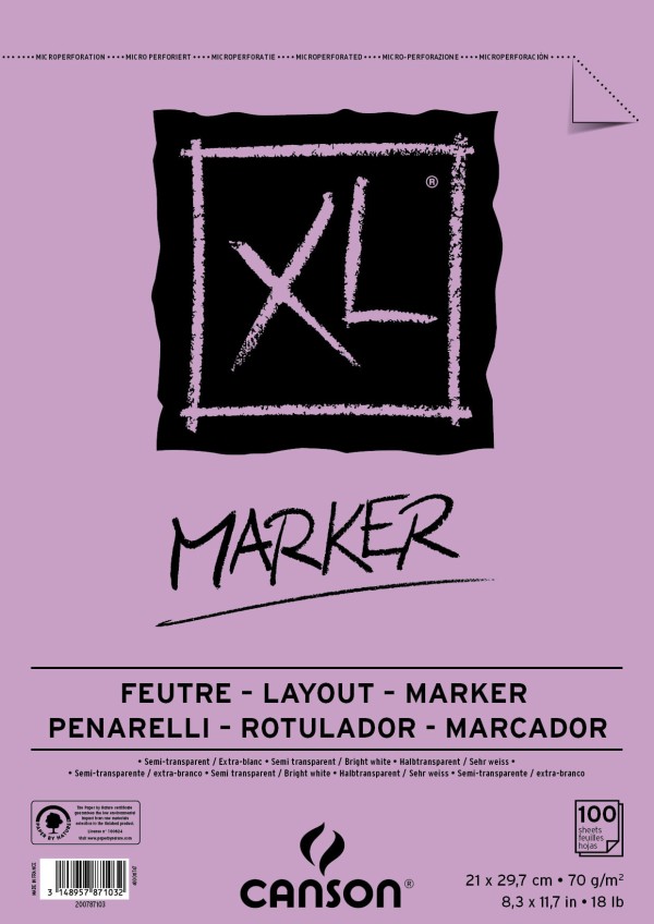 Bloco XL Marker 70 g/m² A-4 21,0 x 29,7 cm com 100 Folhas Canson