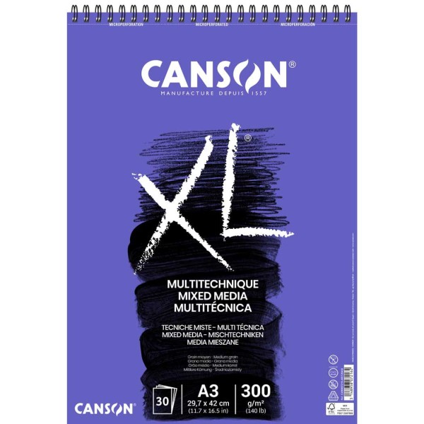 Bloco XL Mix Media 300 g/m² A-3 29,7 x 42,0 cm com 30 Folhas Canson