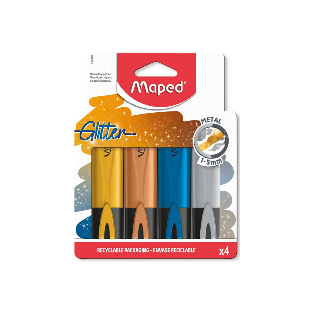 Encontraproduto.com.br - Marca Texto Glitter Metal Estojo Com 4 Un - Maped