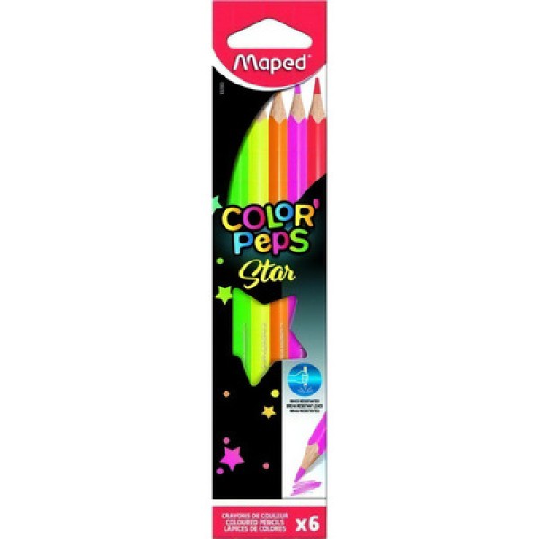 Lápis de Cor Maped Color Peps Fluo com 6 Cores